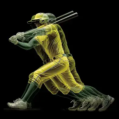 a yellow wearing baseball hitter mid swing