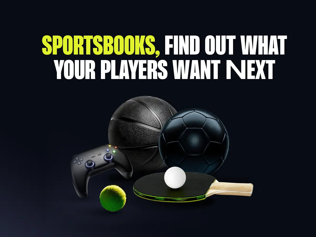 A collection of sports equipment and a game controller with text encouraging sportsbooks to understand player preferences.